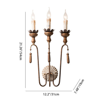 Traditional Vintage Column Iron 2/3-Light Wall Sconce Lamp For Living Room