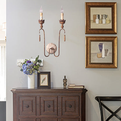 Traditional Vintage Column Iron 2/3-Light Wall Sconce Lamp For Living Room