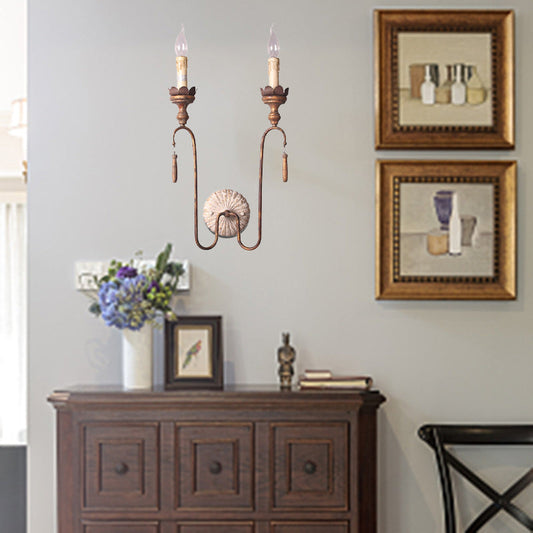 Traditional Vintage Column Iron 2/3-Light Wall Sconce Lamp For Living Room