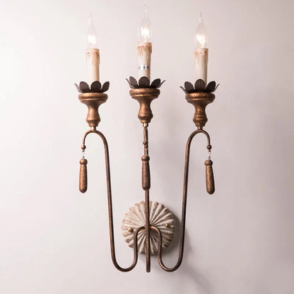 Traditional Vintage Column Iron 2/3-Light Wall Sconce Lamp For Living Room
