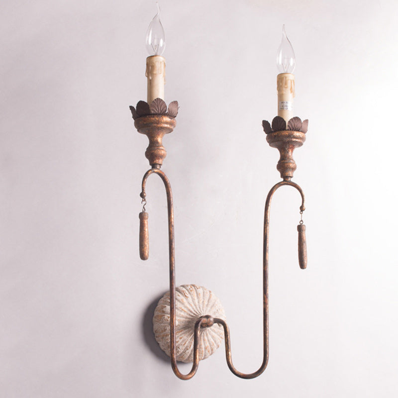 Traditional Vintage Column Iron 2/3-Light Wall Sconce Lamp For Living Room