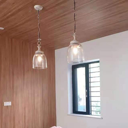 Traditional Vintage Cylinder Iron Glass 1-Light Pendant Light For Living Room