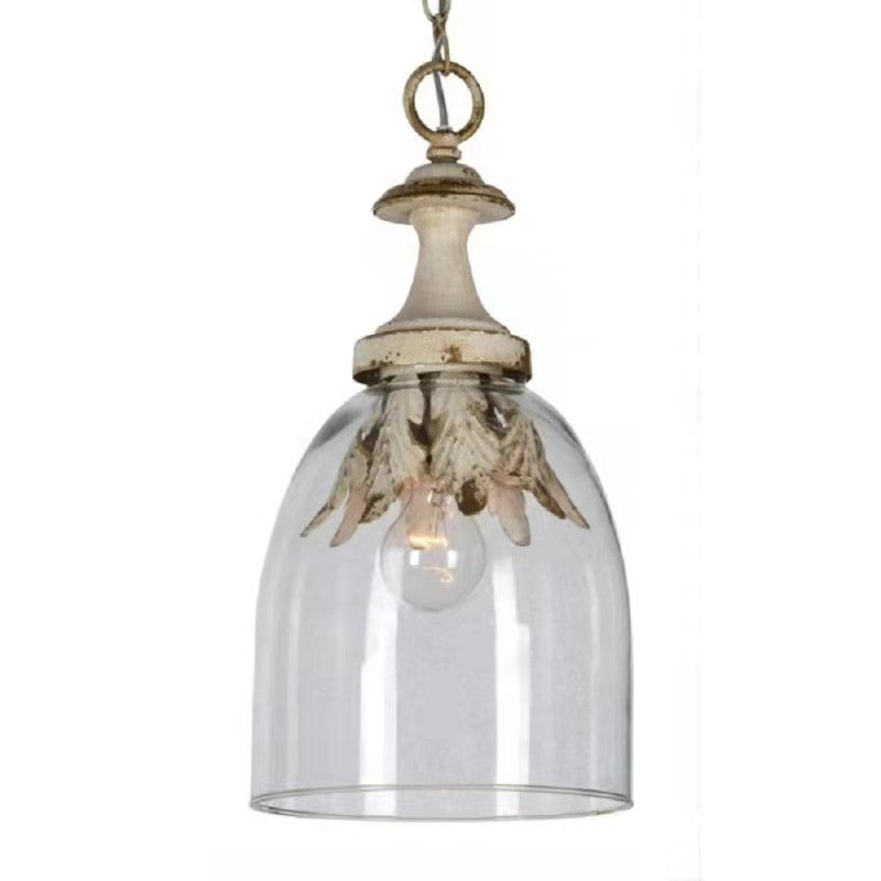 Traditional Vintage Cylinder Iron Glass 1-Light Pendant Light For Living Room
