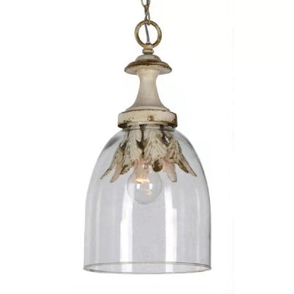 Traditional Vintage Cylinder Iron Glass 1-Light Pendant Light For Living Room