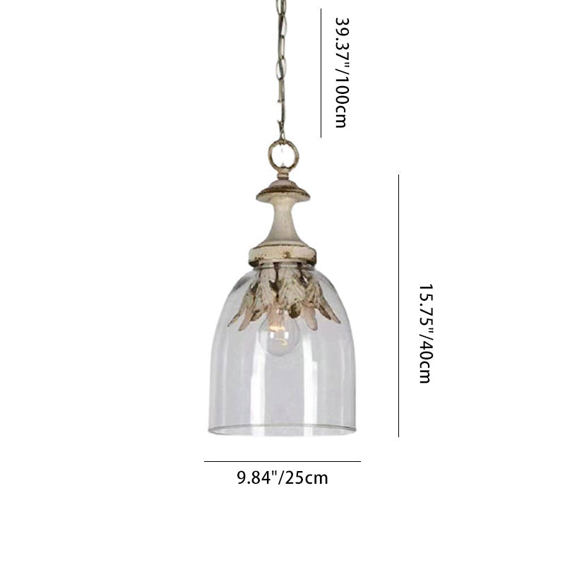 Traditional Vintage Cylinder Iron Glass 1-Light Pendant Light For Living Room