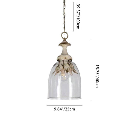 Traditional Vintage Cylinder Iron Glass 1-Light Pendant Light For Living Room
