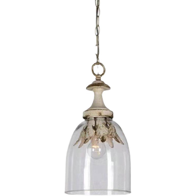 Traditional Vintage Cylinder Iron Glass 1-Light Pendant Light For Living Room