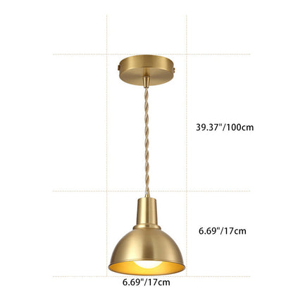 Contemporary Scandinavian Drum Copper 1-Light Pendant Light For Living Room