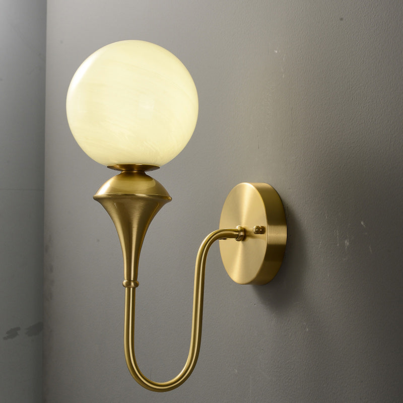 Traditional French Globe Copper Glass 1-Light Wall Sconce Lamp For Living Room