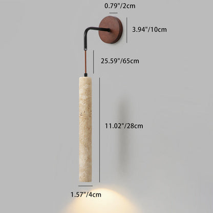 Traditional Japanese Column Wood Stone 1-Light Wall Sconce Lamp For Living Room