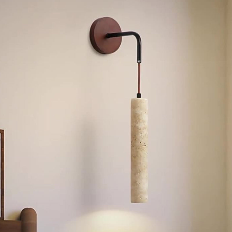 Traditional Japanese Column Wood Stone 1-Light Wall Sconce Lamp For Living Room