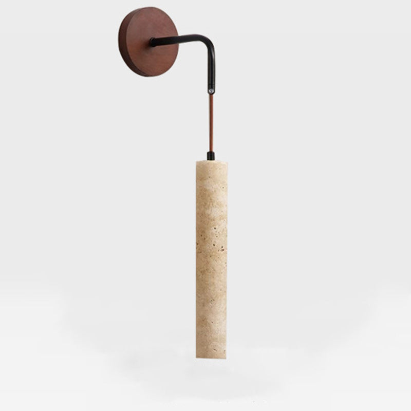 Traditional Japanese Column Wood Stone 1-Light Wall Sconce Lamp For Living Room