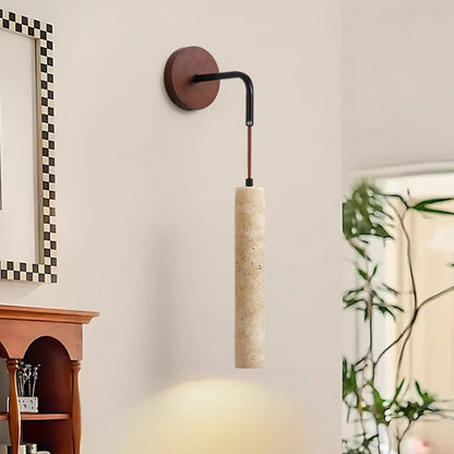 Traditional Japanese Column Wood Stone 1-Light Wall Sconce Lamp For Living Room