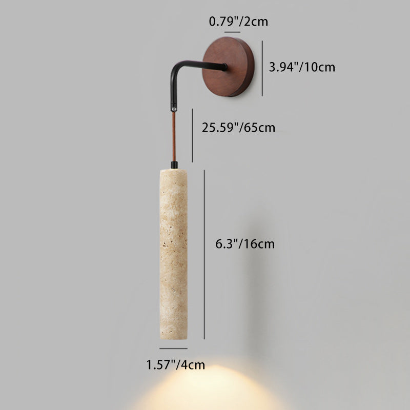 Traditional Japanese Column Wood Stone 1-Light Wall Sconce Lamp For Living Room