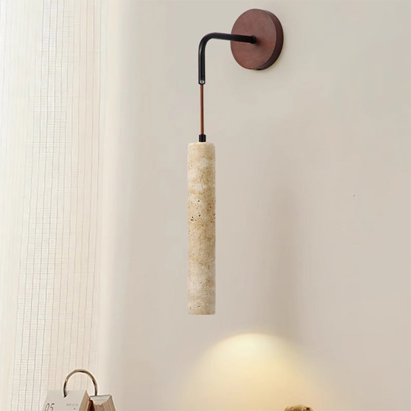 Traditional Japanese Column Wood Stone 1-Light Wall Sconce Lamp For Living Room