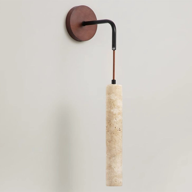 Traditional Japanese Column Wood Stone 1-Light Wall Sconce Lamp For Living Room