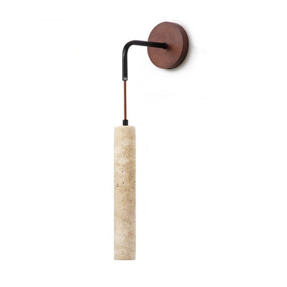 Traditional Japanese Column Wood Stone 1-Light Wall Sconce Lamp For Living Room