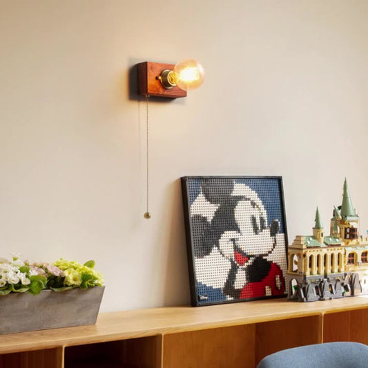 Traditional Japanese Rectangular Wood Copper 1-Light Wall Sconce Lamp For Living Room