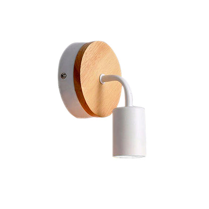 Modern Minimalist Round Wood Iron 1-Light Wall Sconce Lamp For Living Room