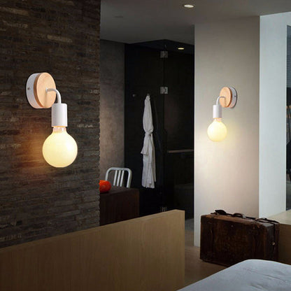 Modern Minimalist Round Wood Iron 1-Light Wall Sconce Lamp For Living Room