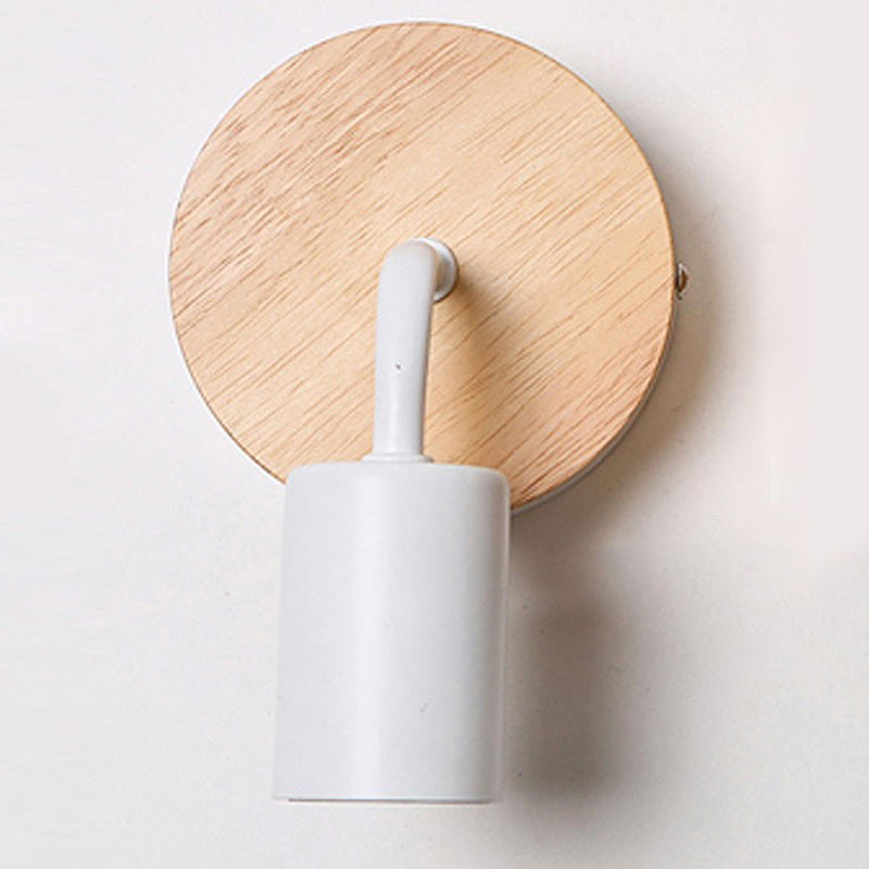 Modern Minimalist Round Wood Iron 1-Light Wall Sconce Lamp For Living Room