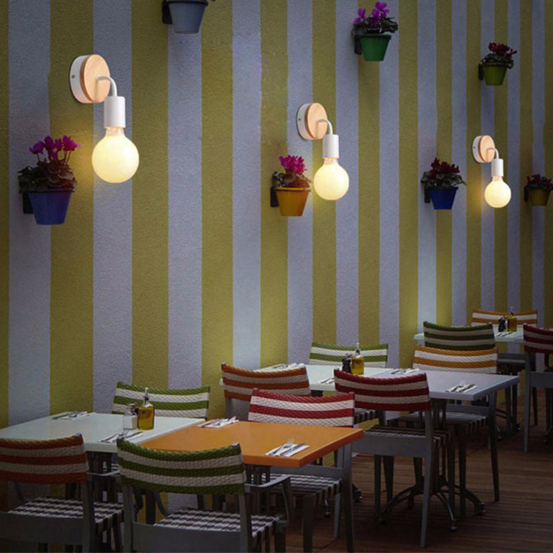 Modern Minimalist Round Wood Iron 1-Light Wall Sconce Lamp For Living Room