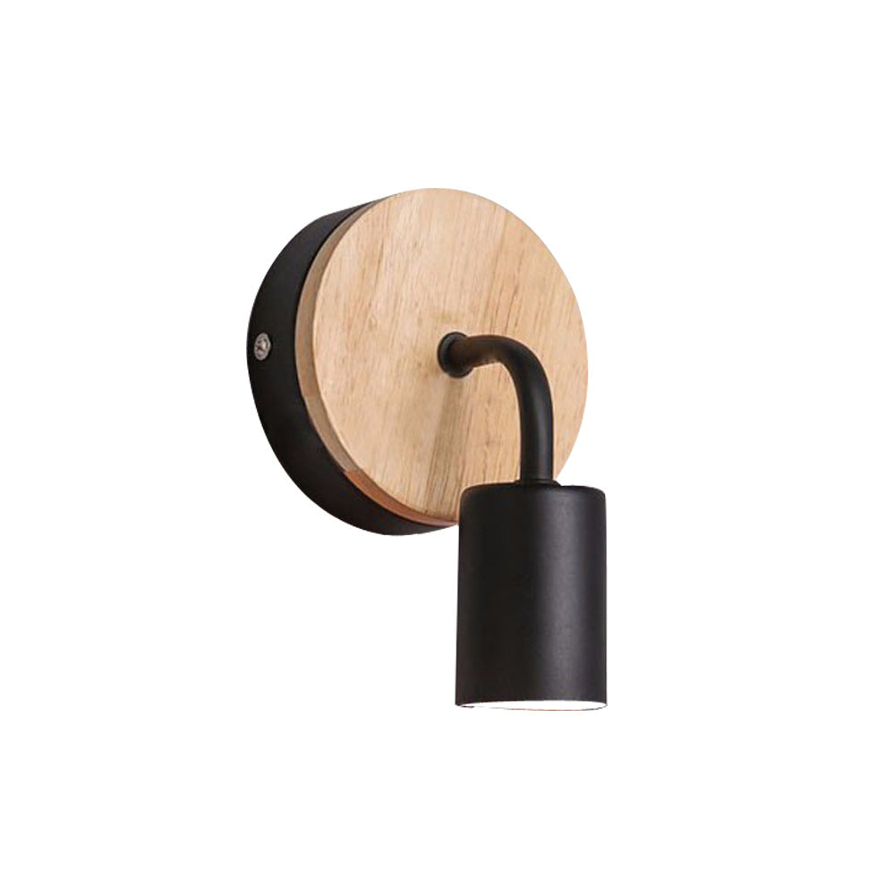 Modern Minimalist Round Wood Iron 1-Light Wall Sconce Lamp For Living Room