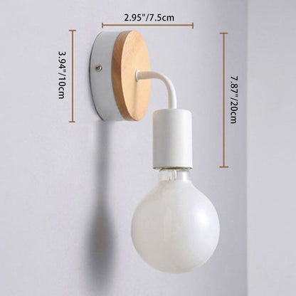 Modern Minimalist Round Wood Iron 1-Light Wall Sconce Lamp For Living Room