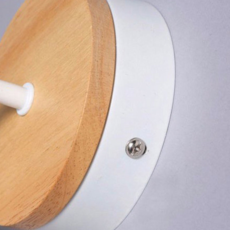 Modern Minimalist Round Wood Iron 1-Light Wall Sconce Lamp For Living Room