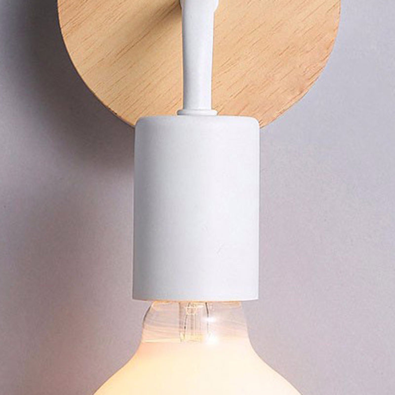 Modern Minimalist Round Wood Iron 1-Light Wall Sconce Lamp For Living Room