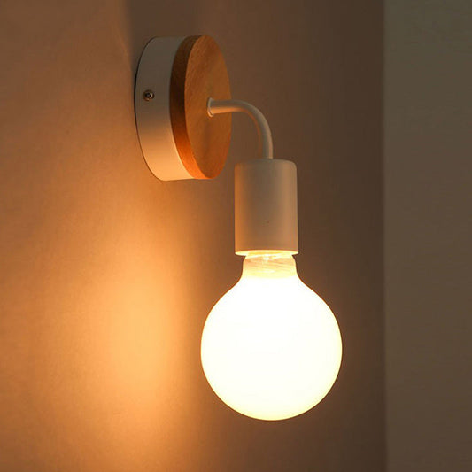 Modern Minimalist Round Wood Iron 1-Light Wall Sconce Lamp For Living Room