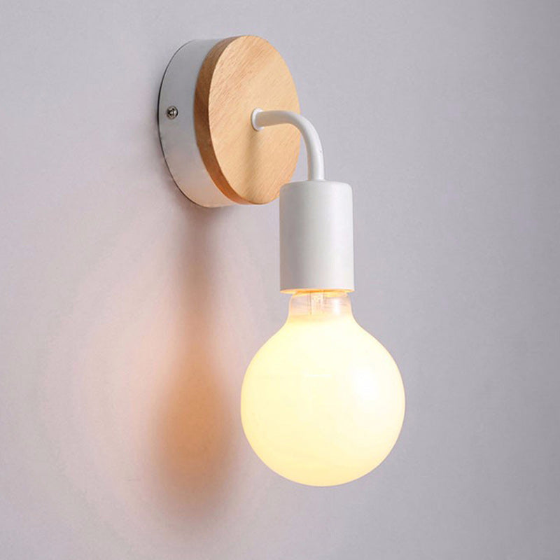 Modern Minimalist Round Wood Iron 1-Light Wall Sconce Lamp For Living Room