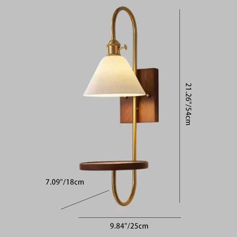Contemporary Nordic Drum Wood Iron Ceramic Glass 1-Light Wall Sconce Lamp For Living Room