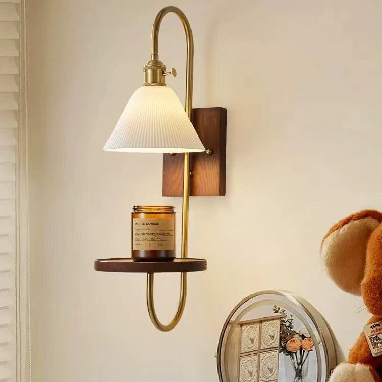 Contemporary Nordic Drum Wood Iron Ceramic Glass 1-Light Wall Sconce Lamp For Living Room