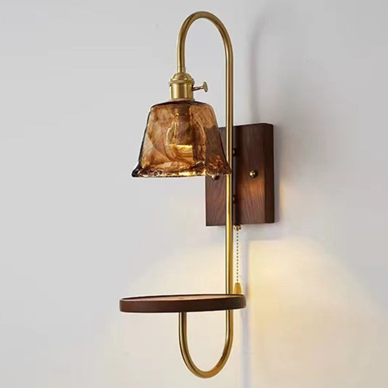 Contemporary Nordic Drum Wood Iron Ceramic Glass 1-Light Wall Sconce Lamp For Living Room