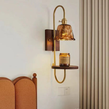 Contemporary Nordic Drum Wood Iron Ceramic Glass 1-Light Wall Sconce Lamp For Living Room