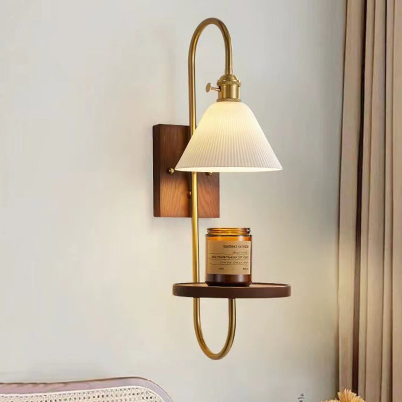 Contemporary Nordic Drum Wood Iron Ceramic Glass 1-Light Wall Sconce Lamp For Living Room