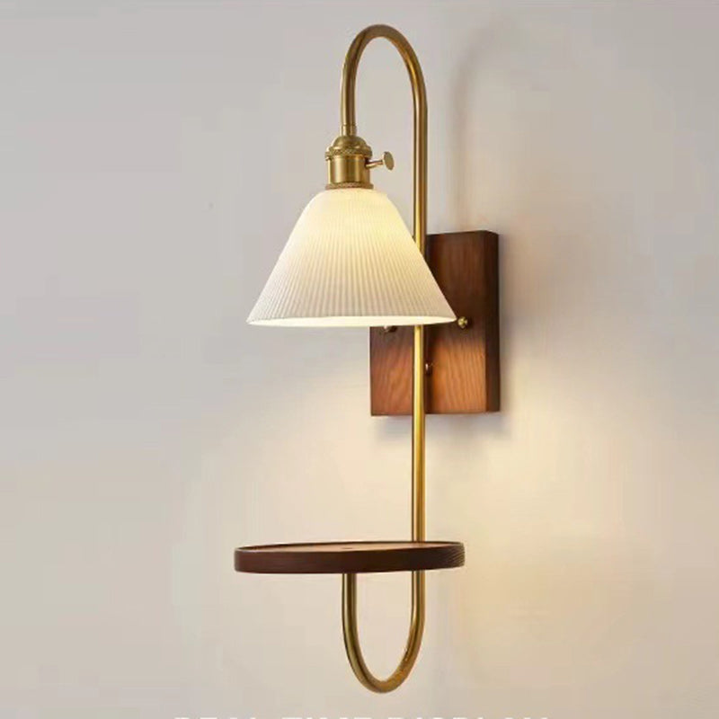 Contemporary Nordic Drum Wood Iron Ceramic Glass 1-Light Wall Sconce Lamp For Living Room