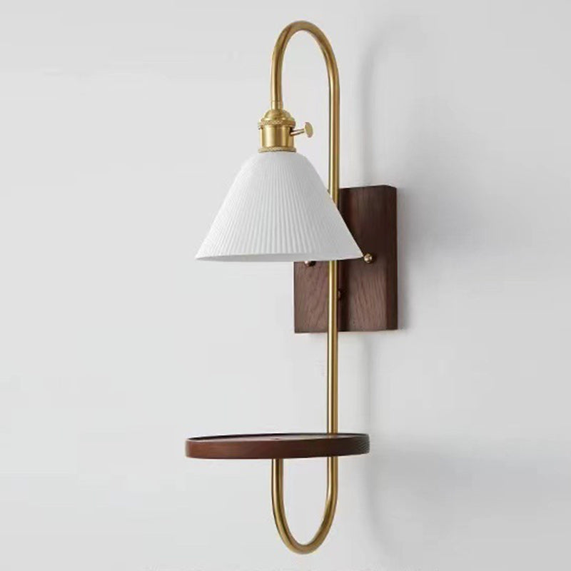 Contemporary Nordic Drum Wood Iron Ceramic Glass 1-Light Wall Sconce Lamp For Living Room