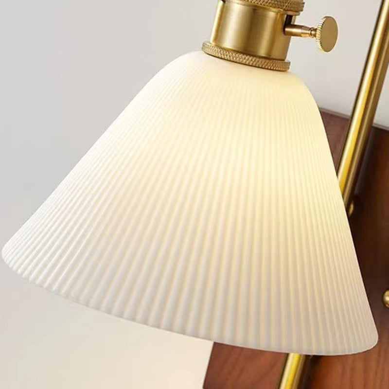 Contemporary Nordic Drum Wood Iron Ceramic Glass 1-Light Wall Sconce Lamp For Living Room