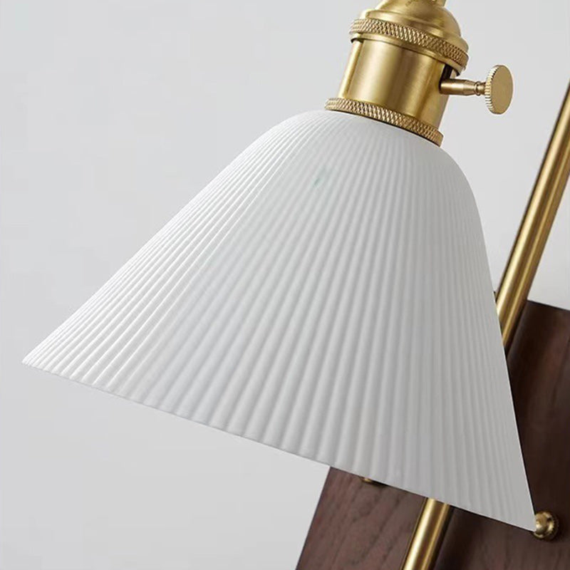 Contemporary Nordic Drum Wood Iron Ceramic Glass 1-Light Wall Sconce Lamp For Living Room