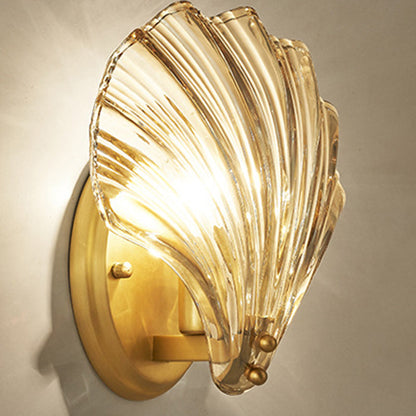 Contemporary Luxury Shell Copper Glass 1-Light Wall Sconce Lamp For Living Room