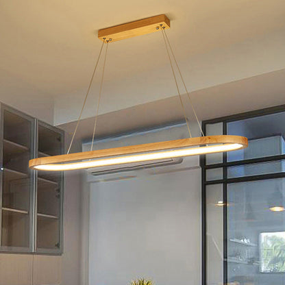 ثريا LED خشبية بيضاوية معاصرة من الأكريليك بتصميم إسكندنافي لغرفة الطعام