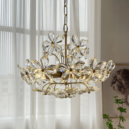 Contemporary Luxury Flower Iron Crystal 6-Light Chandelier For Living Room
