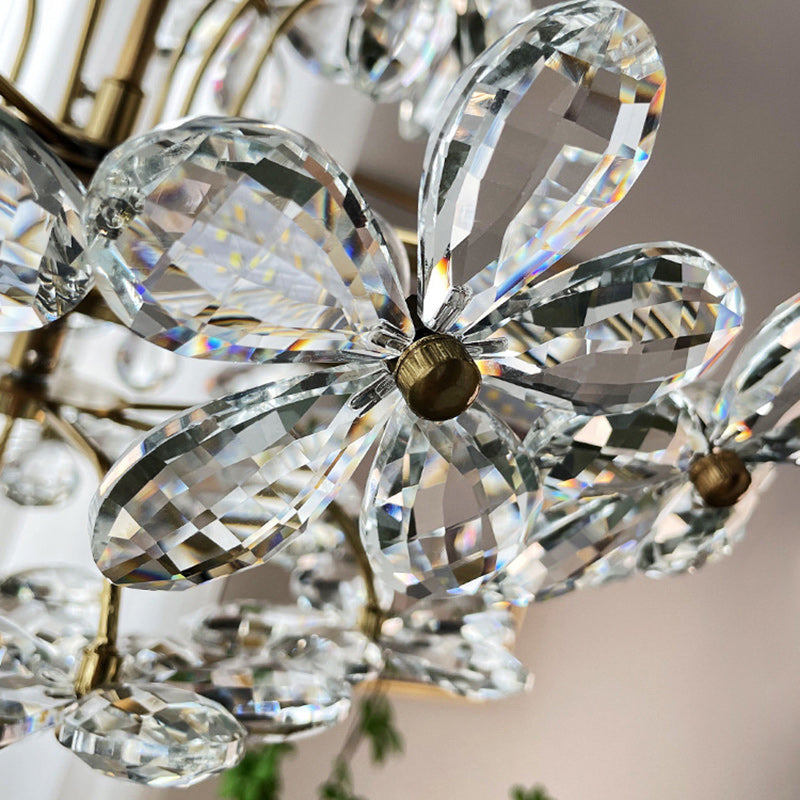 Contemporary Luxury Flower Iron Crystal 6-Light Chandelier For Living Room