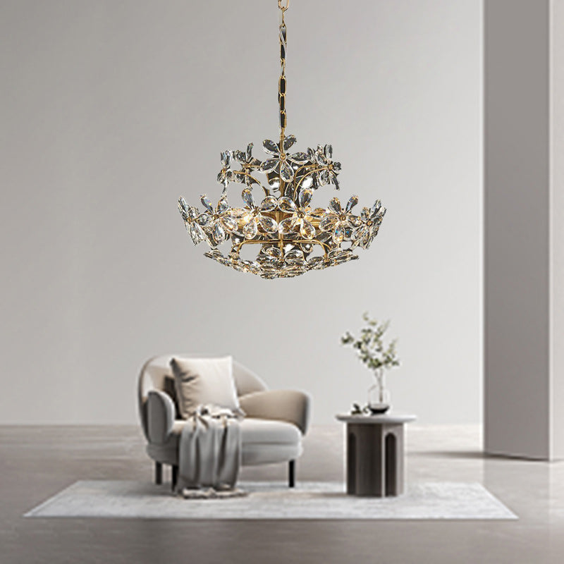 Contemporary Luxury Flower Iron Crystal 6-Light Chandelier For Living Room