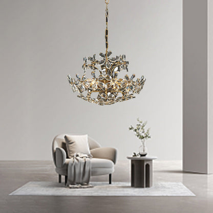 Contemporary Luxury Flower Iron Crystal 6-Light Chandelier For Living Room