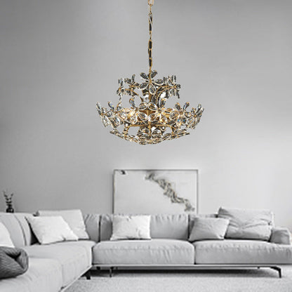 Contemporary Luxury Flower Iron Crystal 6-Light Chandelier For Living Room