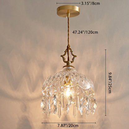 Traditional French Teardrop Copper Glass 1-Light Pendant Light For Living Room