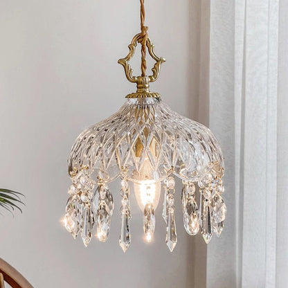 Traditional French Teardrop Copper Glass 1-Light Pendant Light For Living Room